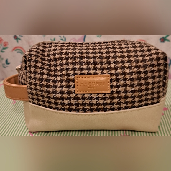 Hackett London Turkish Airline Neutral Houndstooth Cosmetic Makeup Travel Pouch - Picture 1 of 7
